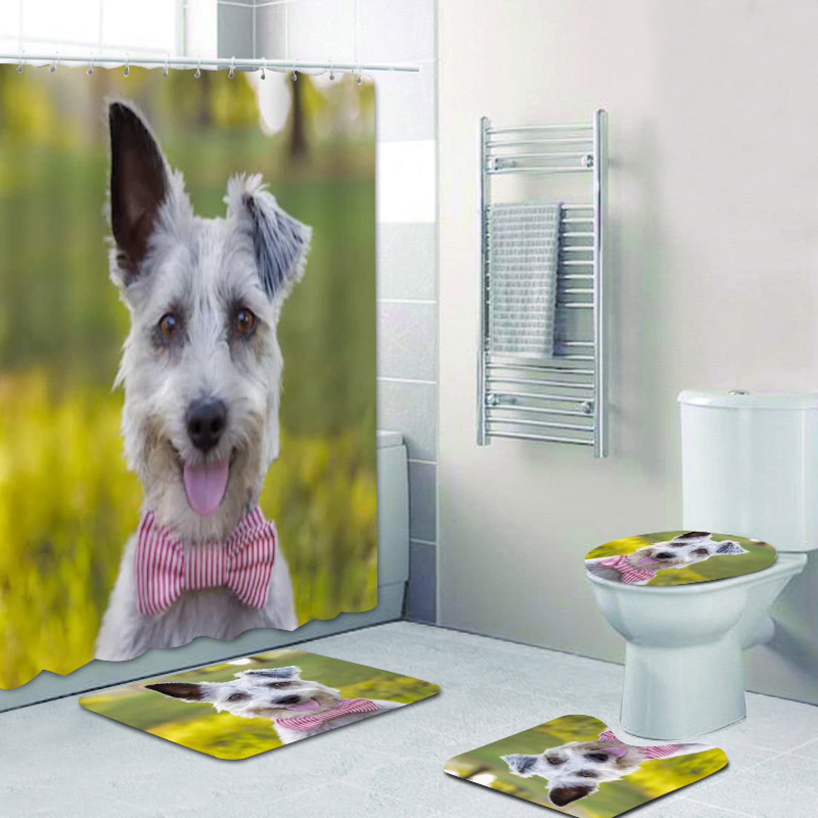 Ganshan Bi Bonita Cortina De Ducha En Miniatura De Schnauzer Para Perro, Pintura Colorida, Con Estampado De Animales, Cortinas De Baño Para Baño, Decoración Del Hogar Con 12 Ganchos, 72 X
