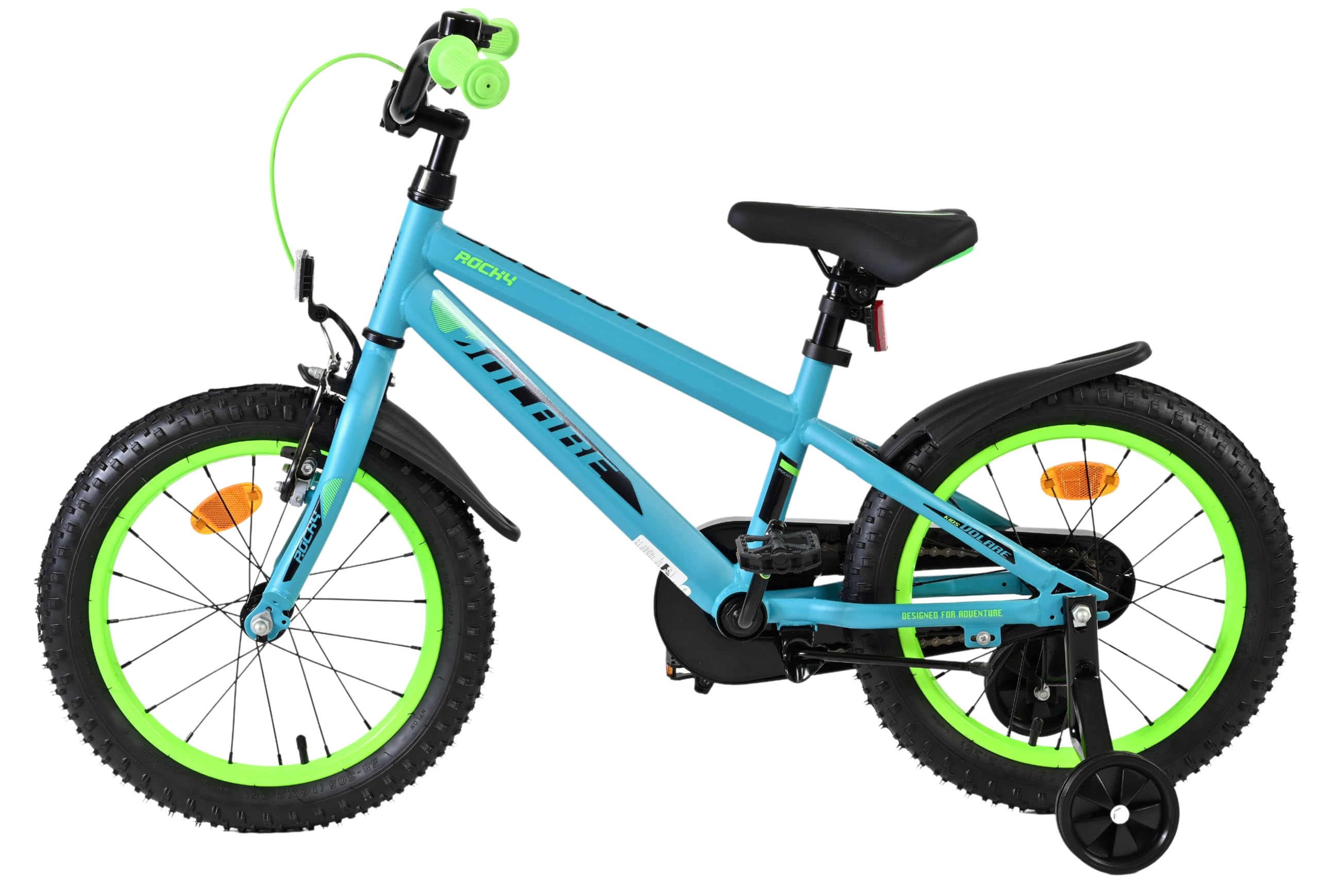 Volare Rocky Kinderfahrrad grün 16 Zoll | 4–6 Jahre | Hand- & Rücktrittbremse | Stützräder | Kettenschutz | Verstellbarer Sattel | Geschenk für Mädchen & Jungen