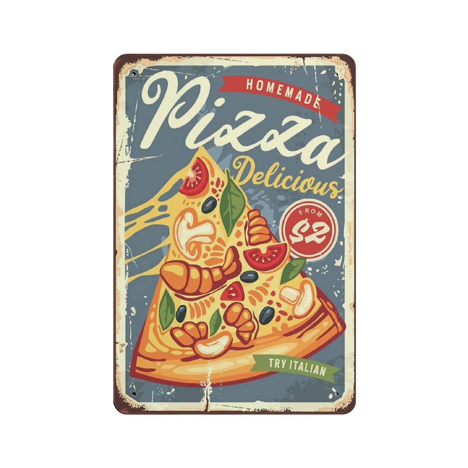 Metal Tin Sign Pizza Slice With Melted Cheese Vintage Tin Poster Metal Sign Wall Decoration Country Kitchen Home Garage Decor 12"x8"