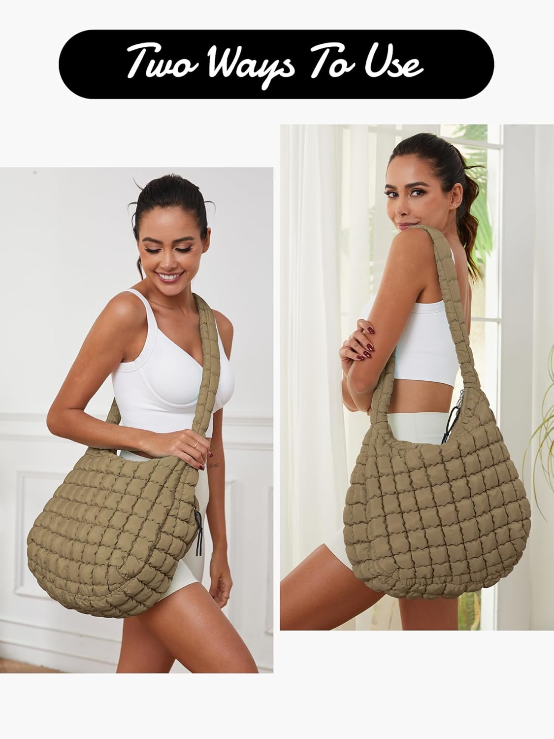 Puffer Quilted Tote Bag for Women Nylon Crossbody Bags Puffy Purse Hobo Large Shoulder Bag Trendy