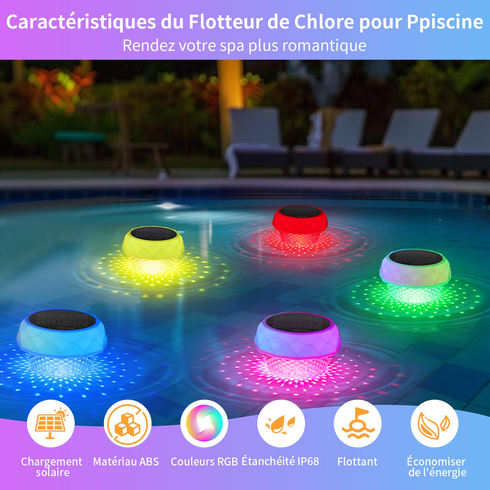 Lampe Solaire Piscine Flottante Diffuseur Chlore Piscine avec Lumière Solaire LED Distributeur de Chlore Flottant avec télécommande Libération Réglable & Ouverture Facile Doseur Flotteur Solaire