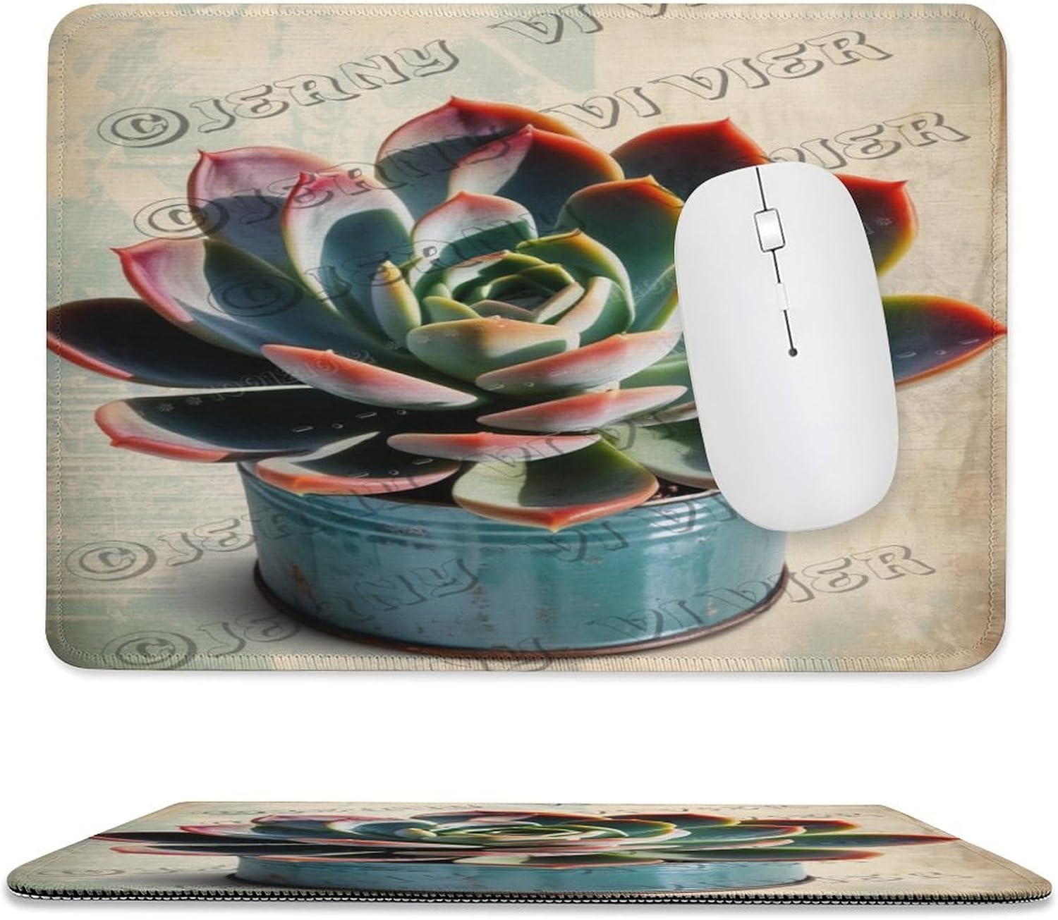 Succulent Gaming Mouse Pad Custom, Flower Mouse Pads for Wireless Mouse Desk Accessories,Small Mouse Pads for Desk,Stitched Edge Mousepad with Non-Slip Rubber Base 8"x10"