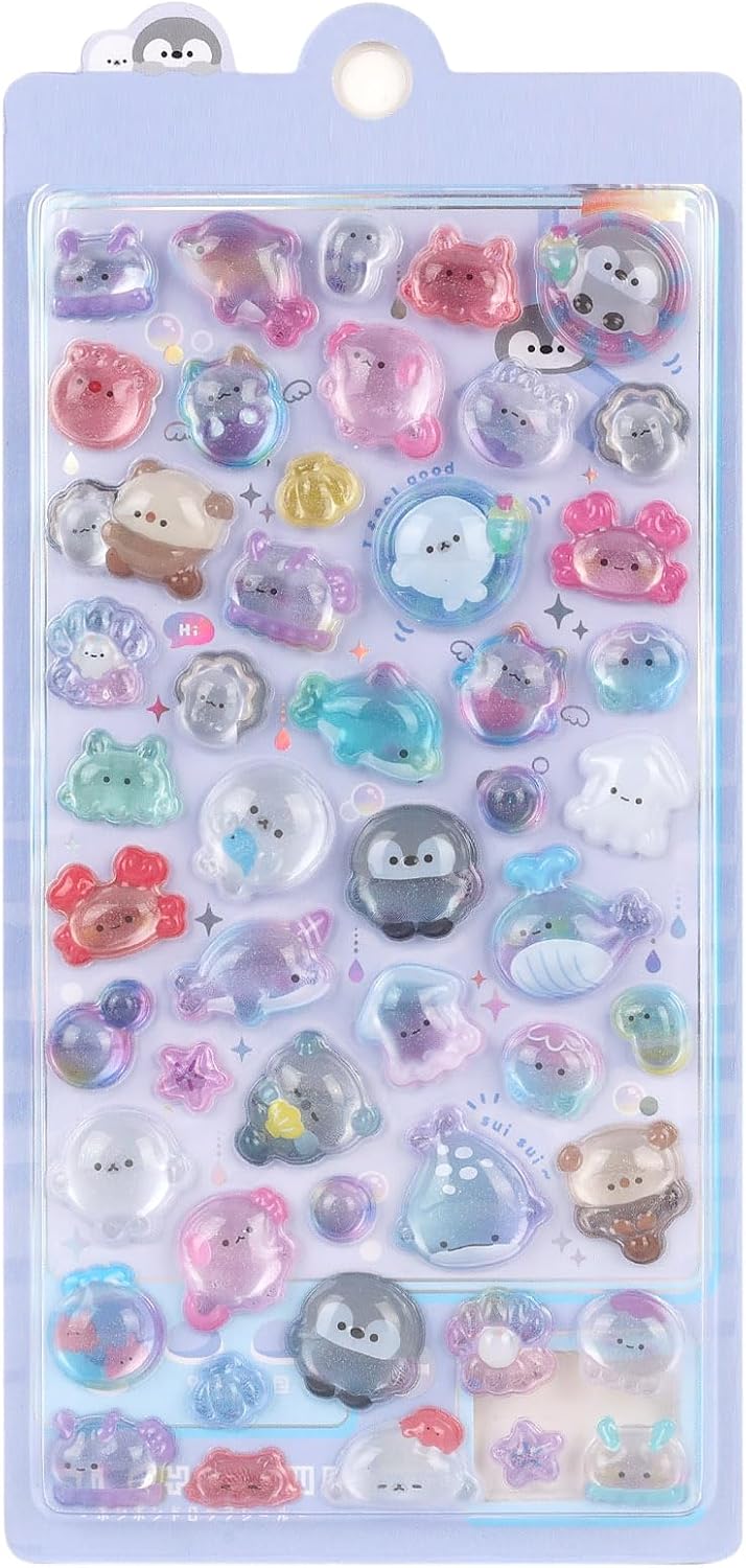 3D Cute Stickers Sea Animal Puff Stickers Kawaii Mini Puffy Stickers