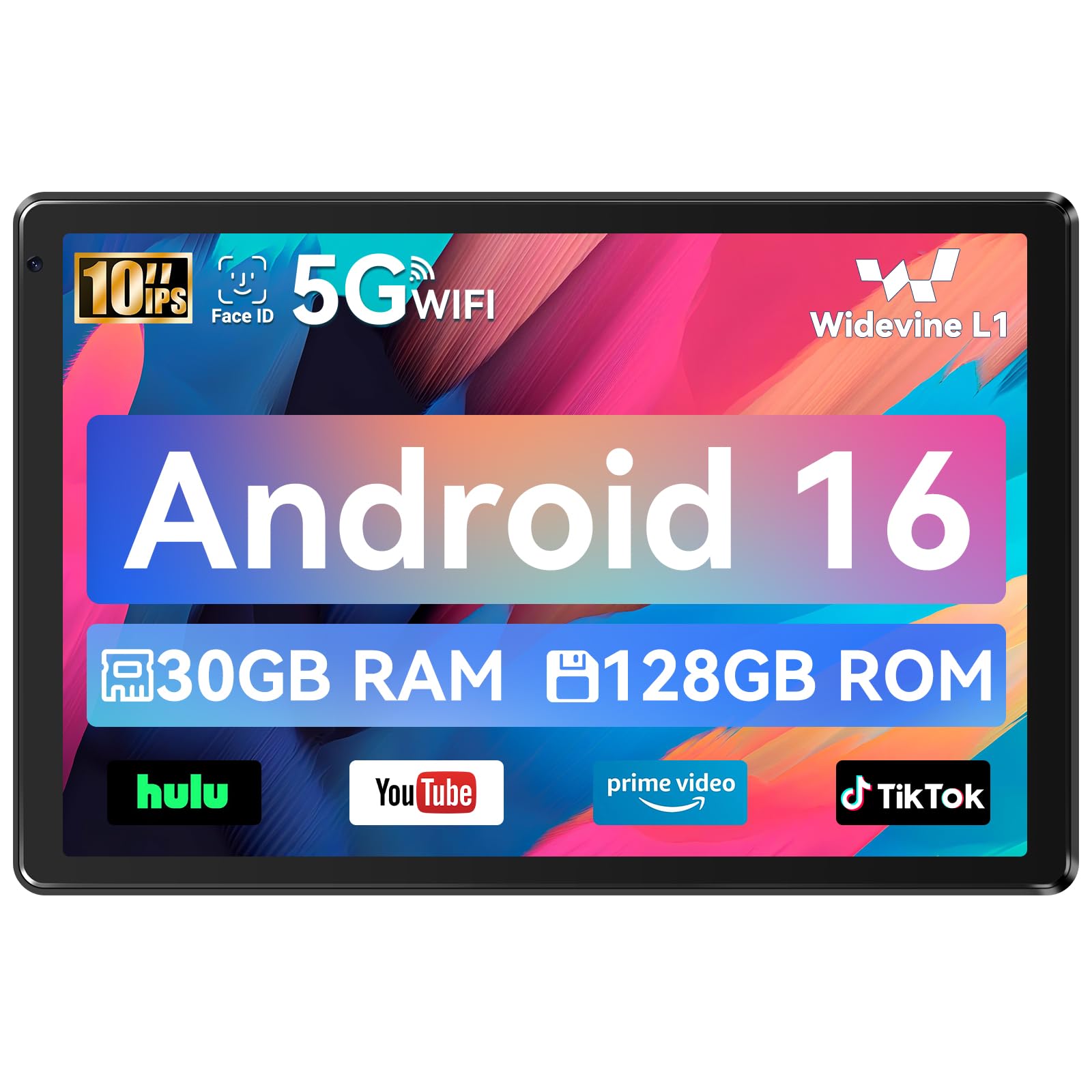 Whitedeer Tablet, Tablet 10 Zoll, Android Tablet mit 30GB RAM 128GB ROM, Octa-Core, HD IPS Touchscreen, 5000mAh Akku, WiFi 6, Bluetooth 5.0, Dual Kamera, Face ID, Google-Zertifiziert, Schwarz