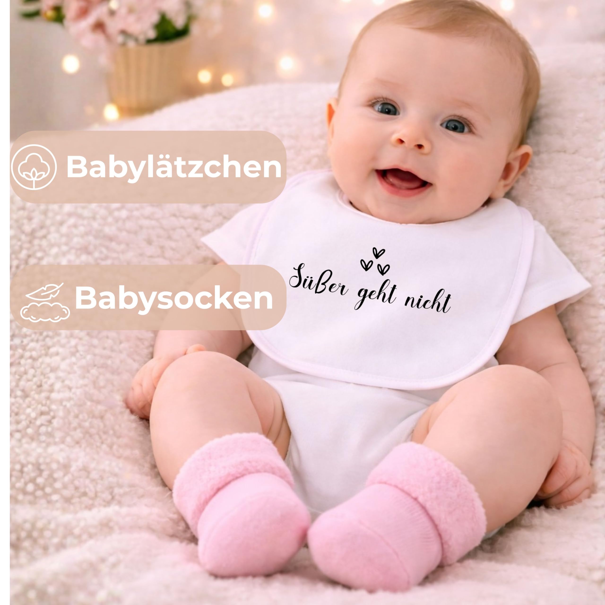 Trend Mama® | Windeltorte Mädchen Rosa – 27 Windeln Größe 2 – Babygeschenk zur Geburt – Babyshower Geschenk – Mit Babylätzchen & Babysocken – Geschenkset Erstausstattung (Design | Süsser geht nicht)