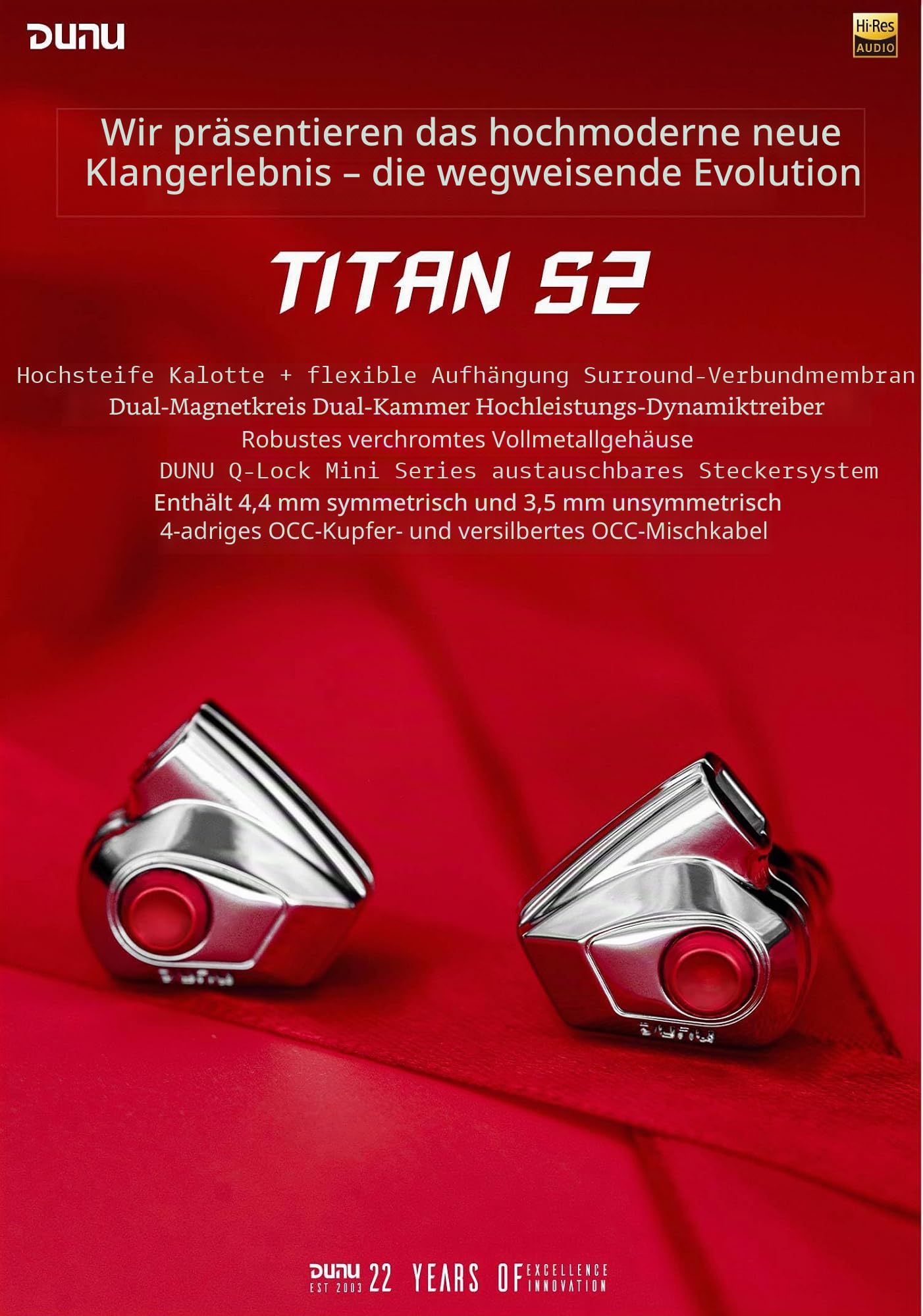 LEAUDIO DUNU Titan S2 Kopfhörer, Dual-Kammer, Dual-Magnetischer Schaltkreis, leistungsstarke, dynamische In-Ear-Kopfhörer, 0,78, 2-polig