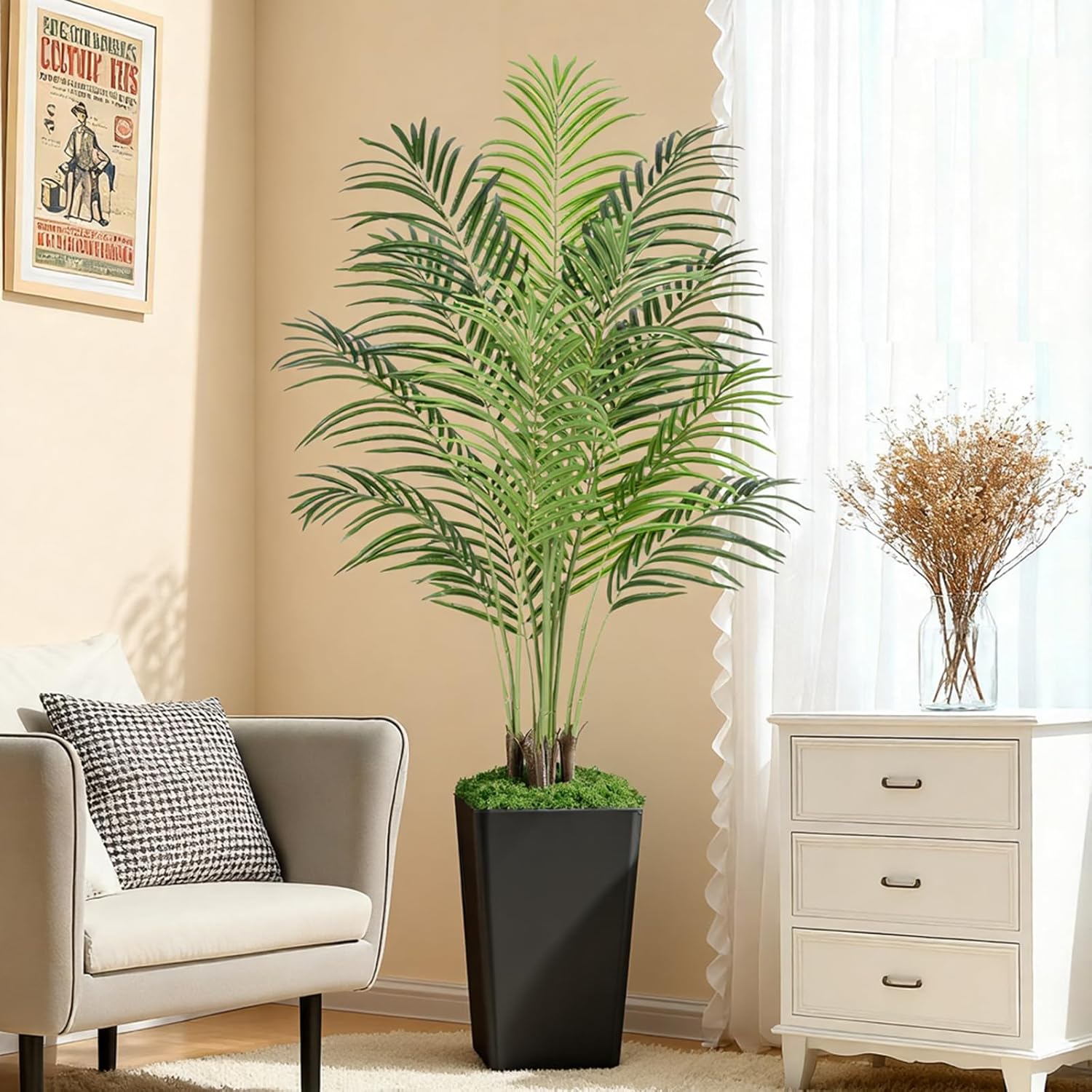 5ft Artificial Palm Tree with Black Planter-Tall Artificial Indoor Plants, Fake Tropical Palm Tree, Faux Silk Plants for Home Office Living Room Bedroom Modern Decor Palm Artificial Tree With Black Pot 5ft