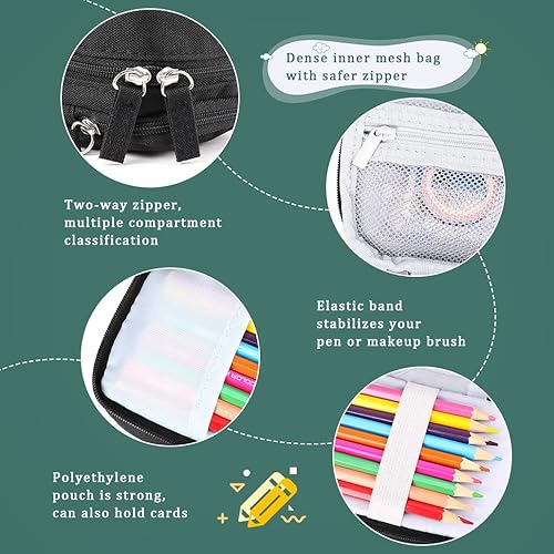 Miniatura 4 de iSuperb Estuche para lápices de pie, 2 compartimentos, estuche magnético para teléfono celular, soporte para bolígrafo, bolsa de teléfono de gran