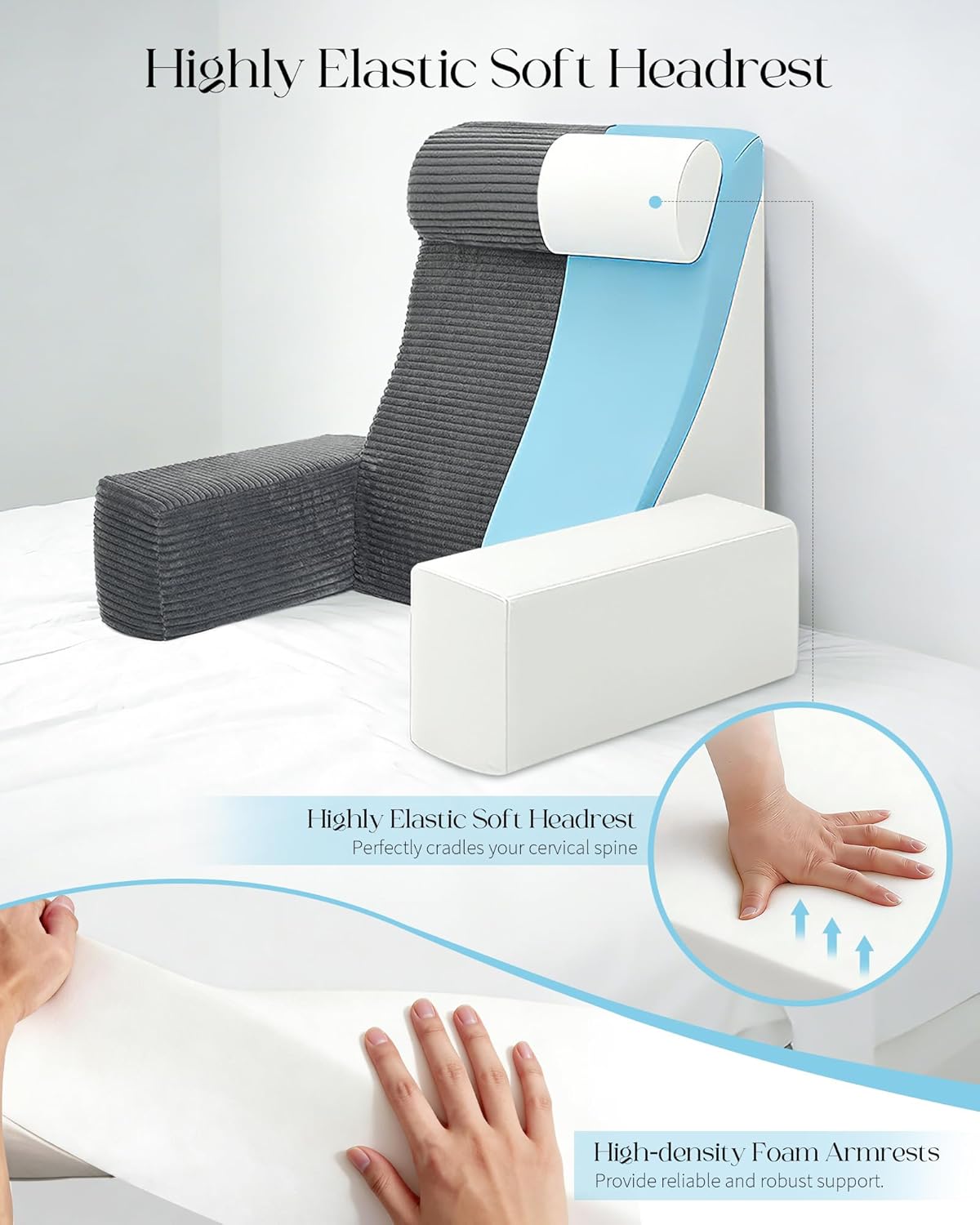 Seniny Reading Pillow for Bed Adult - 22" Back Support Pillow for Sitting Up Rest, Husband Bed Chair and Backrest Pillow with Arms, Lounge Sit Up Pillows for Dorm, Corner, Couch, Study, Watching TV