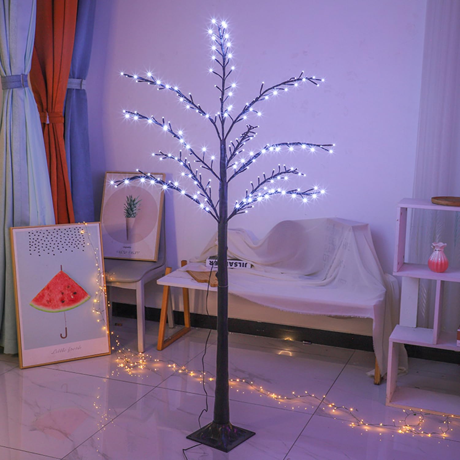 LED Lichterbaum 180cm, Baum Lichter Birkenoptik 200 LEDs Warmweiß/RGB Weihnachtsbaum Lichter, Verstellbare Äste Weihnachtsdeko Baum mit Beleuchtung, Dekobaum für Hochzeit Festival Party,B