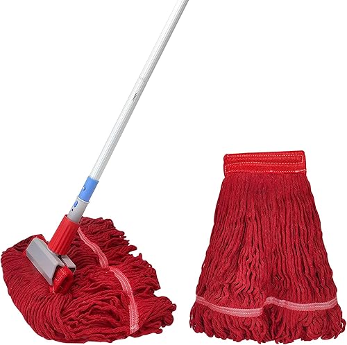Trapeador comercial industrial de 59 pulgadas con extremo de bucle de hilo de fregona de algodón industrial resistente incluye 2 cabezales para el