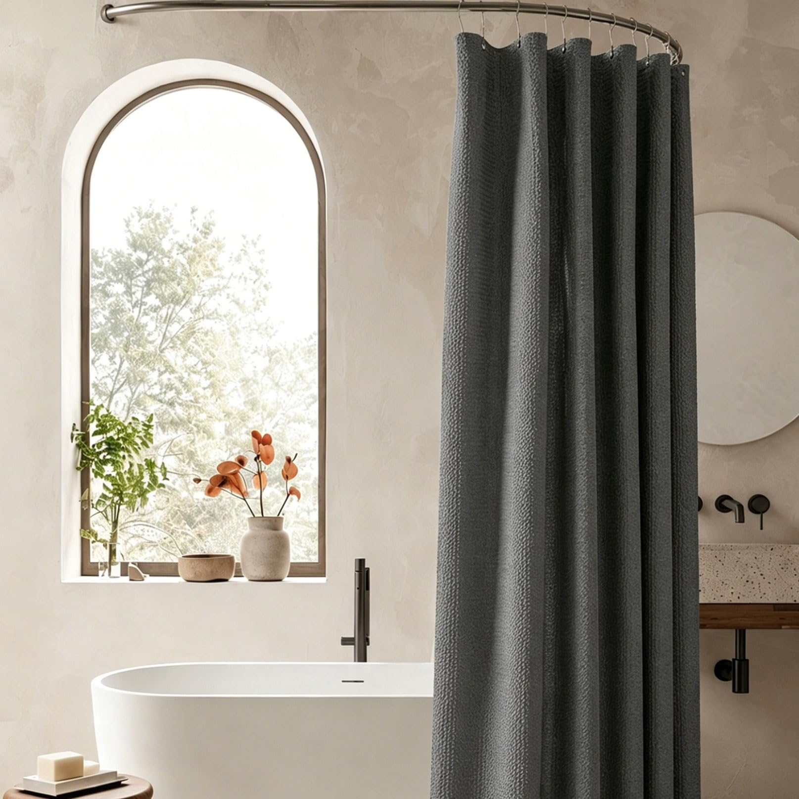 RCYONGQ Shower Curtain for Bathroom Mould Proof and Mildew Resistant, Waterproof Bathroom Curtains Includes 12 Pcs Curtain Hooks, Quick-Drying, 230g/㎡ for Bathroom Wet Room Tub(Gray,200x240cm)