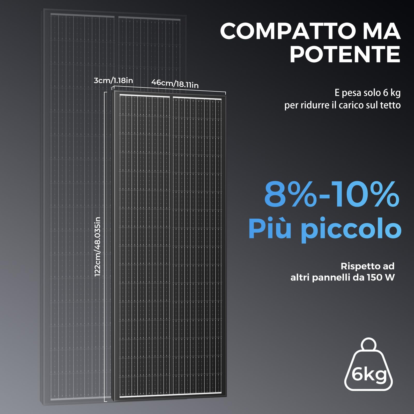 Pannello solare monocristallino da 150 W, 12 V, modulo solare da 150 W, ideale per caricare batterie da 12 V, per camper, giardino, camper, barca e tetto della casa (150W*2)