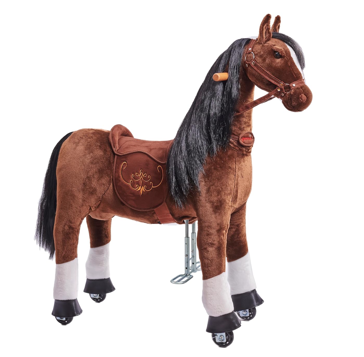 Porteur Enfant Cheval à Roulette Domino Pink M (5-12 Ans) | Cheval Mécanique en Peluche à Monter | Porteur Enfant avec Selle Amovible, Licol avec