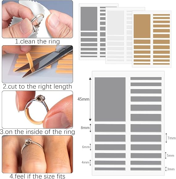 75 Pcs Ring Sizer Adjuster Loose Rings Plug-in Invisible Ring Guards Silicone Tightener EVA Foam Ring Size Adjuster Set Size Measuring Tool Polishing Cloth