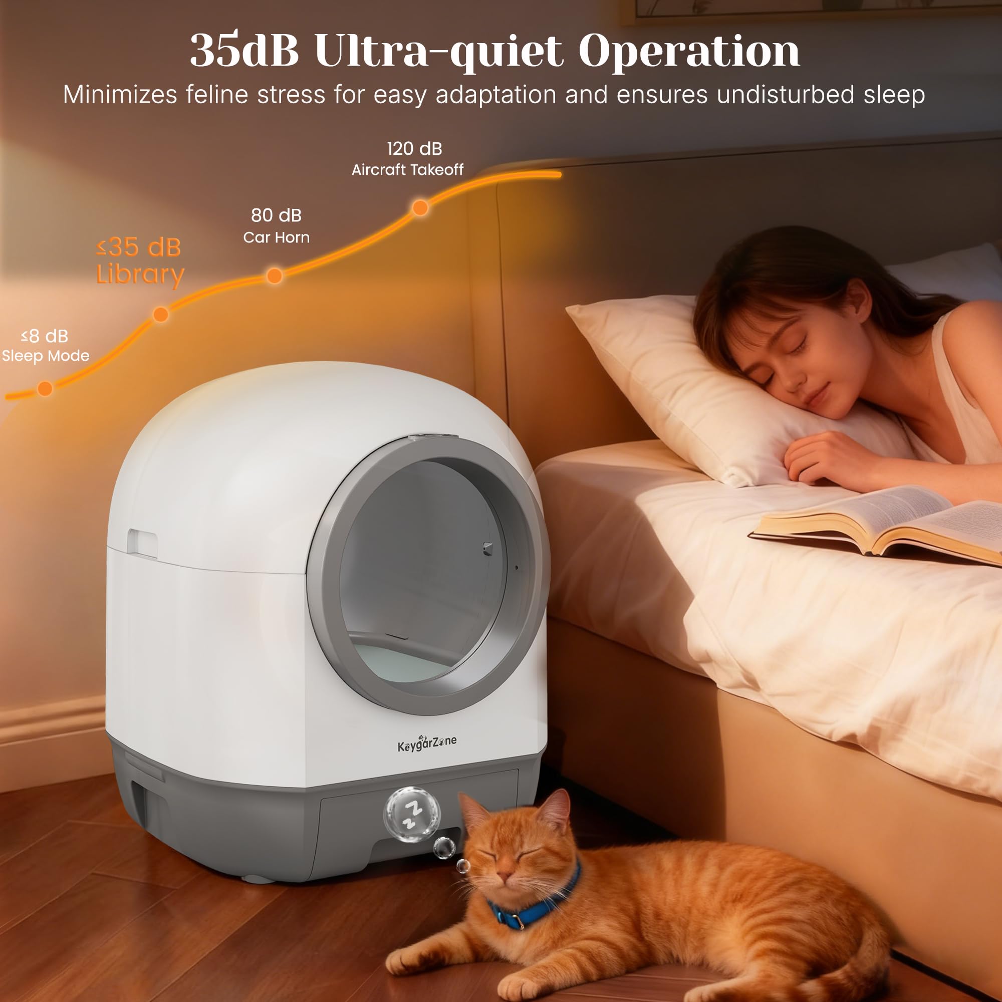 Automatic Smart Self-Cleaning Litter Box with APP Control, 90L Large Space for Adult Cats，Infrared Sensors, Sleep Mode, and Remote APP Control-Hands-Free Operation, White - image 7