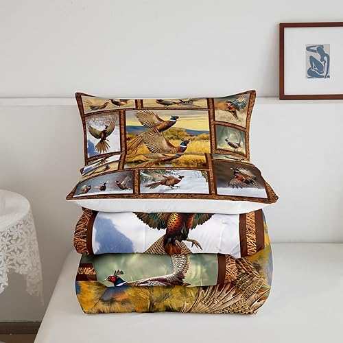 Miniatura 5 de Erosebridal Juego de edredón de faisán para adolescentes y jóvenes, ropa de cama de animales de caza, tamaño individual, edredón vintage de paisaje