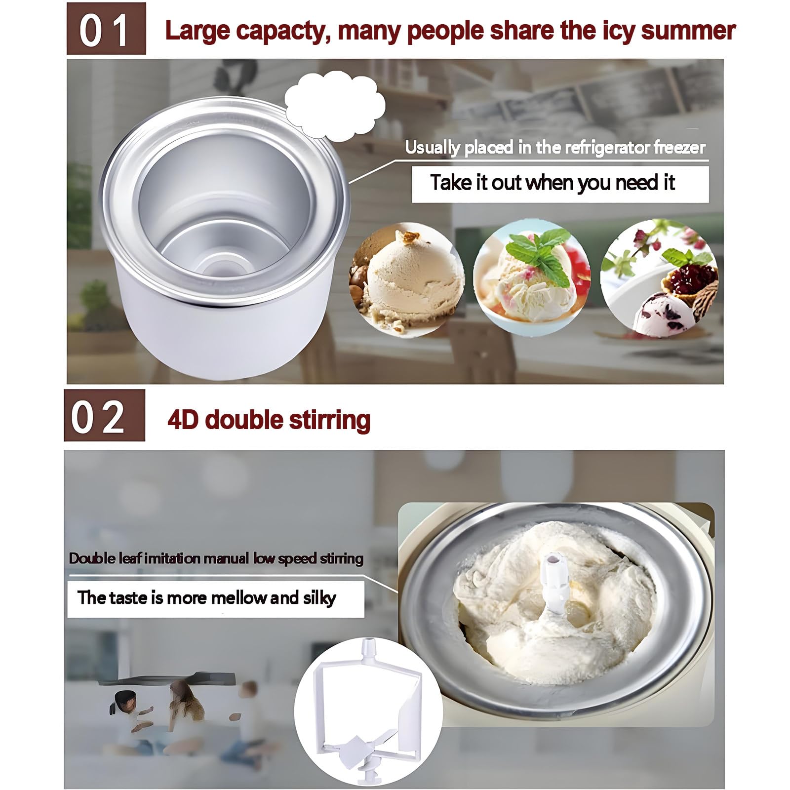 Sorbetière pour Glace Italienne Maison,Machine Semi-Automatique 1L à Préparation Rapide,Multifonction (Yaourts Et Sorbets), Bol Amovible,Parfaite pour Les Desserts Faits Maison