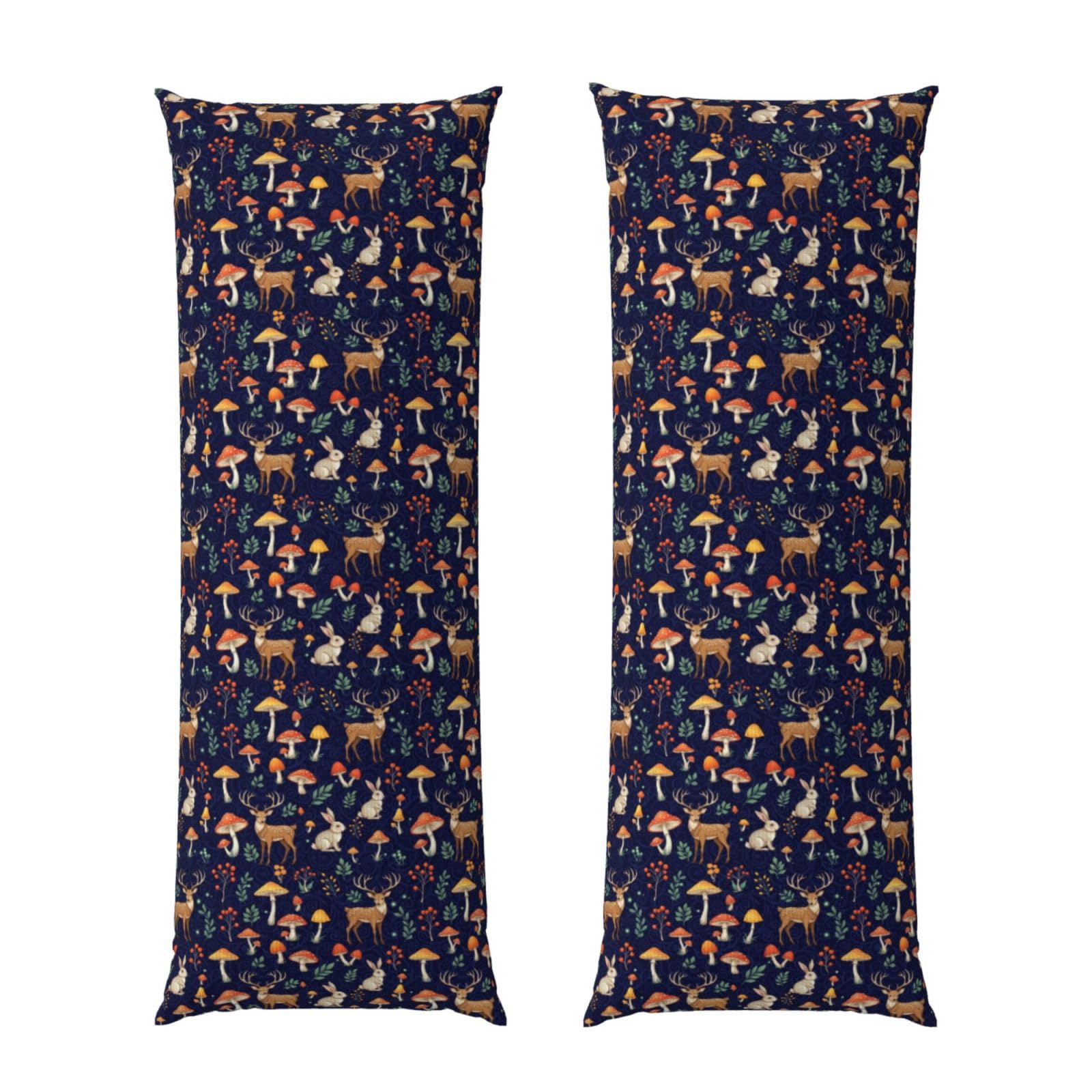 Body Pillow Cover 20x60 Inch, Wild Animals Deer Rabbit Magic Mushrooms, Plush Velvet Long Pillowcase with Zipper, Softffy Rectangular Case for Couch Bed Hotel Decor