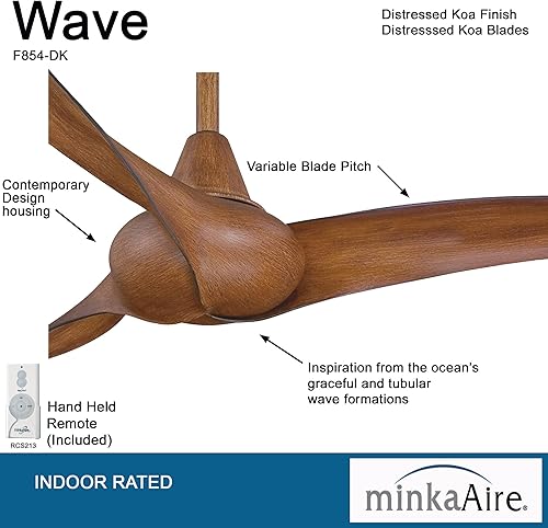 Miniatura 2 de Minka-Aire F854-DK Wave Ventilador de techo de 44 pulgadas con control remoto en acabado Koa desgastado (sin kit de luz) Carbón,Koa envejecido,Blanco