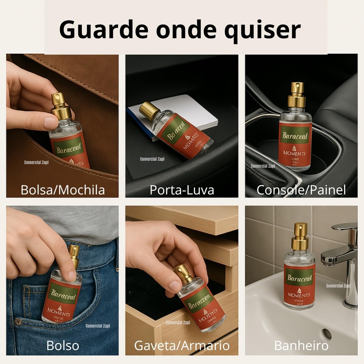 Perfume de Bolsa ÁRABE Unisex BARACCAT 15ml Moments Paris Maravilhosa Fragrância Âmbar Floral Amadeirado para Noite e Dia Alta Fixação e Longa Duração Projeção Intenso Spray