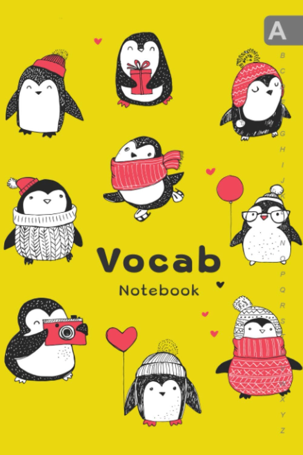 Vocabulary Notebook: 6x9 Medium Notebook 3 Columns with Alphabetical A-Z Tabs Printed | Cute Penquin Winter Design Yellow