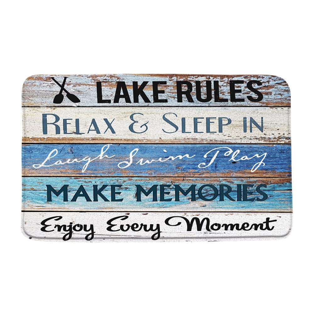 YOZSLGU Rustic Bath Mat Vintage Wooden Board Inspirational Quotes Farmhouse Camping Cabin Lodge Rules Memory Foam Bathroom Kitchen Rug, 19.8 x 31.5