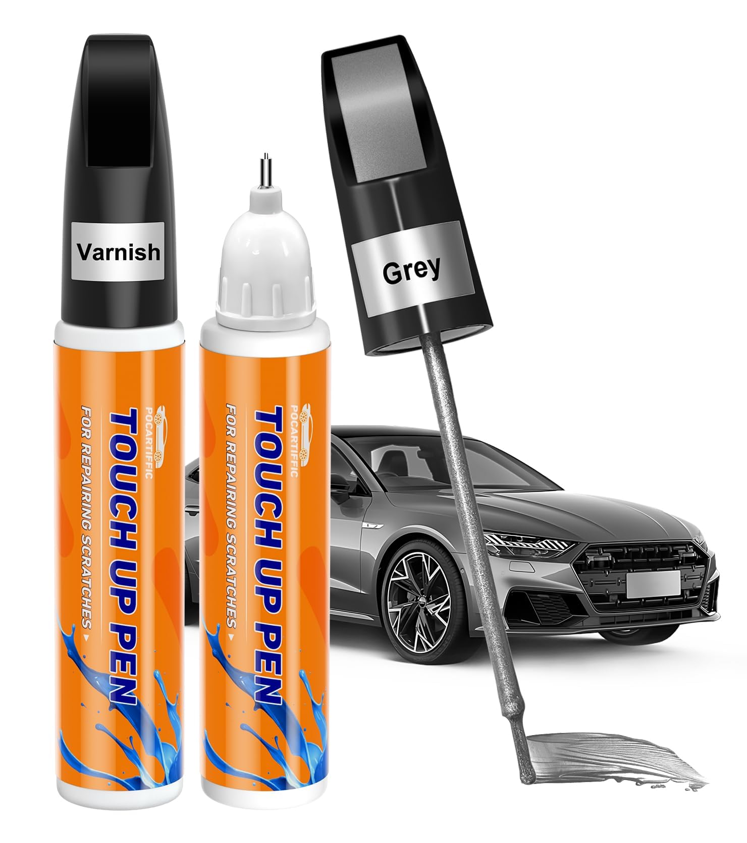 Touch up Paint for Cars, Car Scratch Remover for Vehicles, Car Paint Scratch Repair Automotive Touch Up Paint Pen for Rim, Wheel 2PCS (Grey+Varnish)