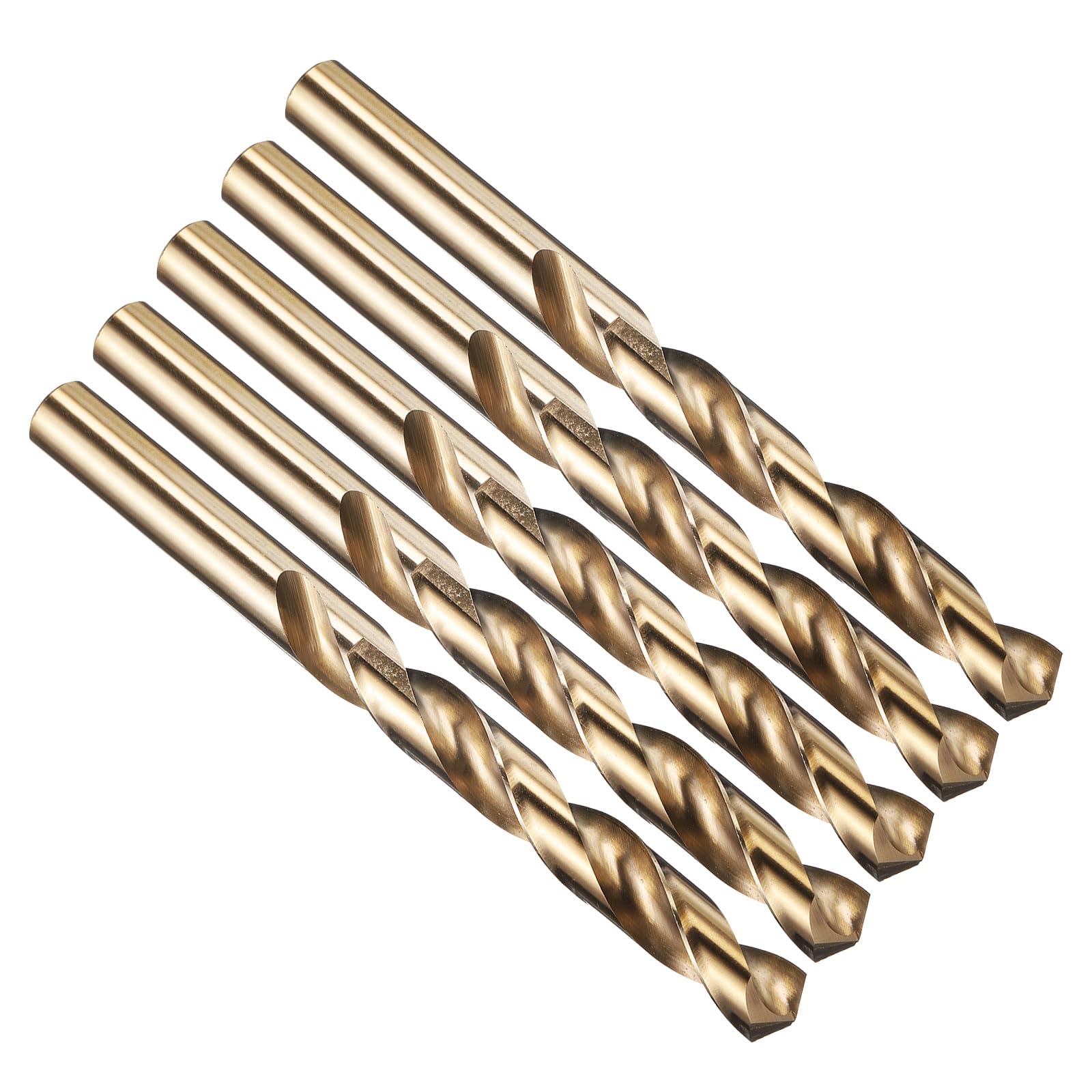 PATIKIL 12.7mm Drill Bit 1/2", Jobber Straight Shank M2 High-Speed Steel 135° Gold Finish for Stainless Steel Hard Metal - 5 Pack