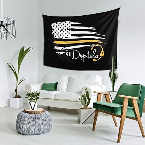 Miniatura 3 de Qauirfe Tapiz con diseño de bandera estadounidense de color dorado y amarillo con el número 911 para colgar en la pared sala de estar dormitorio