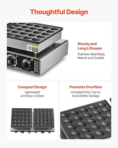 Vista 16 de VEVOR Máquina para hacer panqueques holandesa, 9 piezas de 2.992 in de diámetro, parrilla eléctrica comercial de 850 W, acero inoxidable