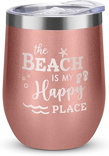 Regalos de playa para mujeres, vaso aislado de playa con tapa y pajilla, ideas de regalos temáticos de playa, vaso de vino con temática de playa de