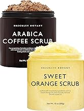 Brooklyn Botany Arabica Coffee & Sweet Orange Body Scrub Set – Exfoliating and Moisturizing Face, Body, Hand & Foot Scrubs – 2 x 10 oz