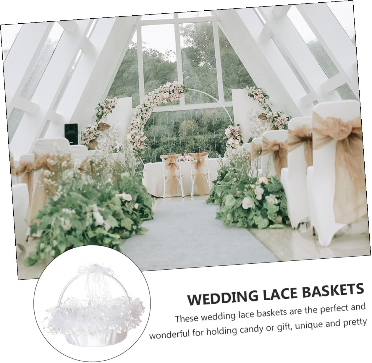 Totority Lace Decorative Wedding Flower Girl Basket Handheld Foldable White Lace Design Basket for Wedding Ceremony and Party Supplies,