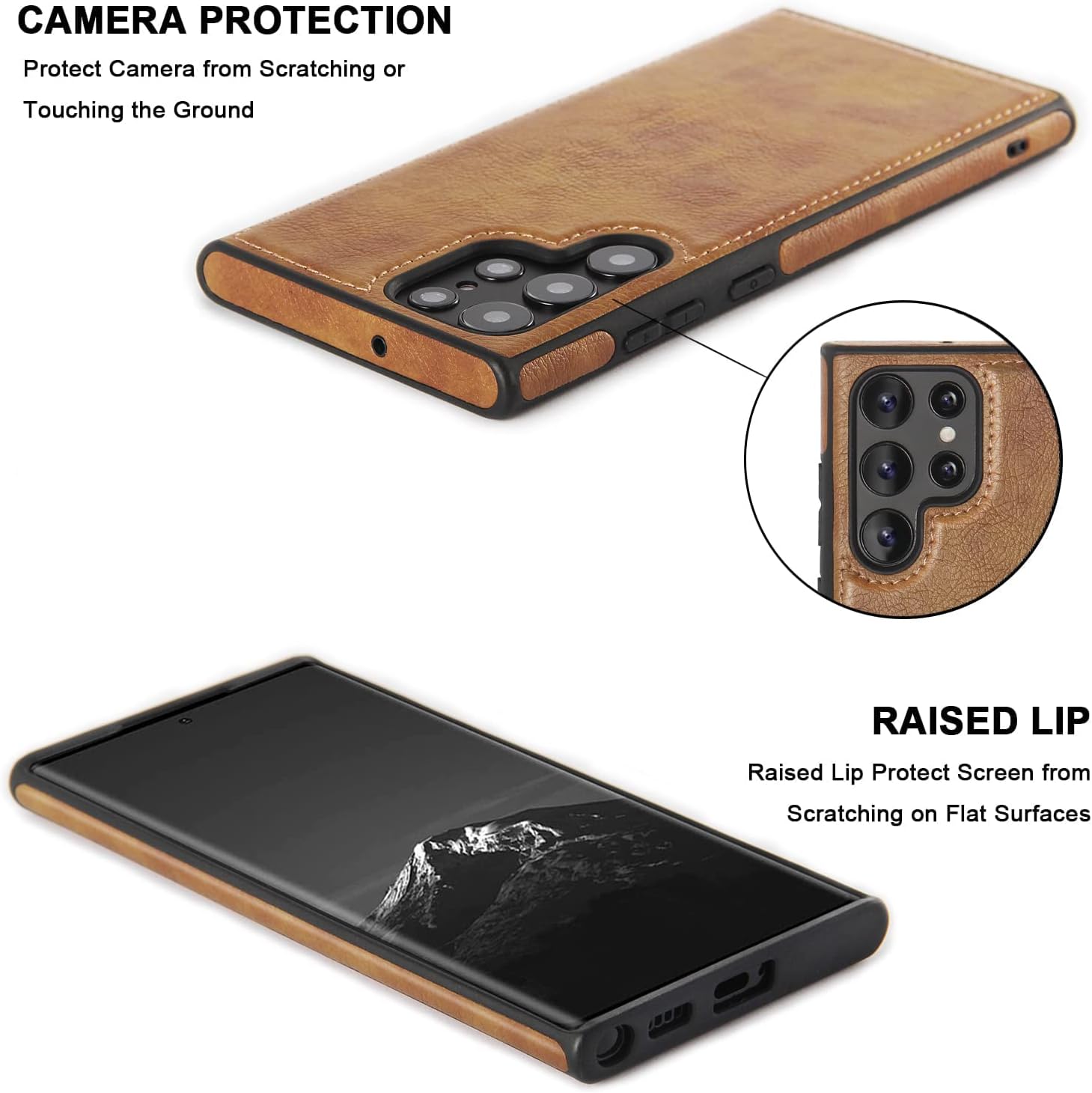 PU Leather Case for Samsung Galaxy S23 Ultra, Retro Premium Leather Luxury Business PU Non-Slip Grip Shockproof Bumper Full Body Protective Cover Phone Cases for Galaxy S23 Ultra 5G (Brown) - Image 2