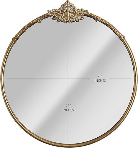 Miniatura 5 de Head West Espejo de pared redondo de metal adornado de latón antiguo, 1.5 x 24 pulgadas