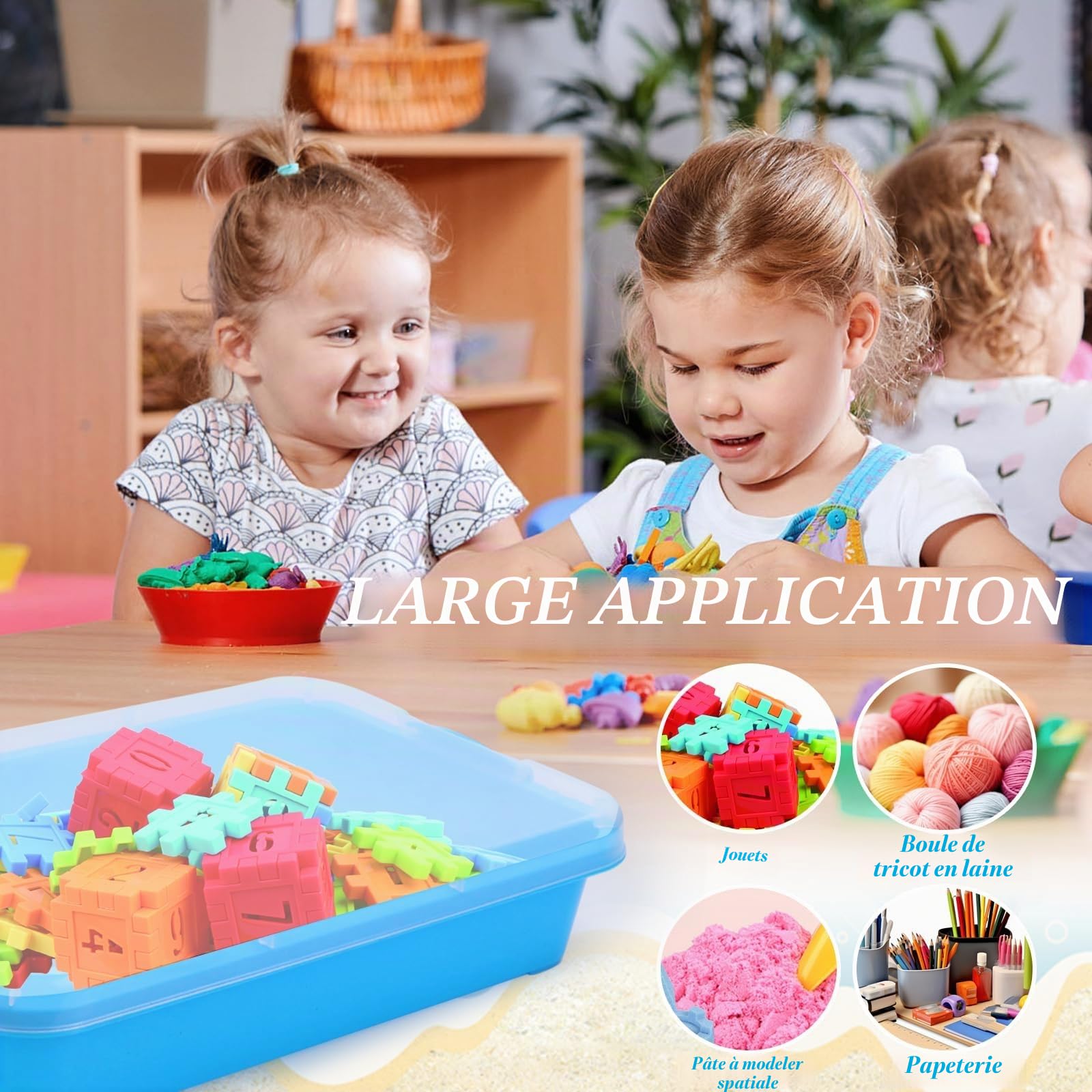 Bac à Sable avec Couvercle Sensory Bin en Plastique Bac Sensoriel Enfant pour Enfants Plateau d'Activité en Plastique pour Eau, Sable, Perles Et Plus Encore - Vert et Bleu