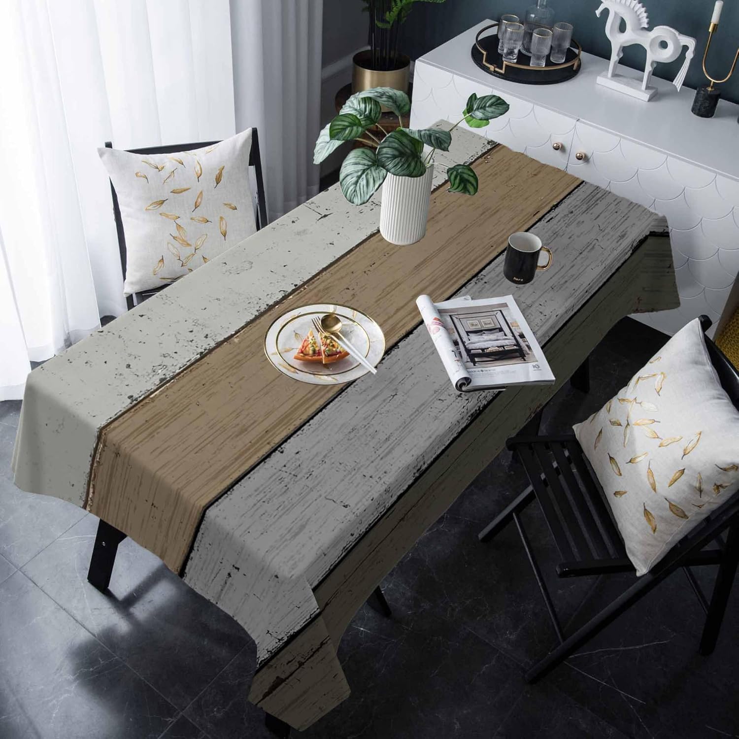 Rectangle Tablecloth 60x120inch, Farmhouse Wood Grain, Vinyl Table Covers Waterproof Oilcloth Table Cloth Linens, Farmhouse Tablecloths for Outdoor Dining Wedding Party Camping, Brown Grey Ombre
