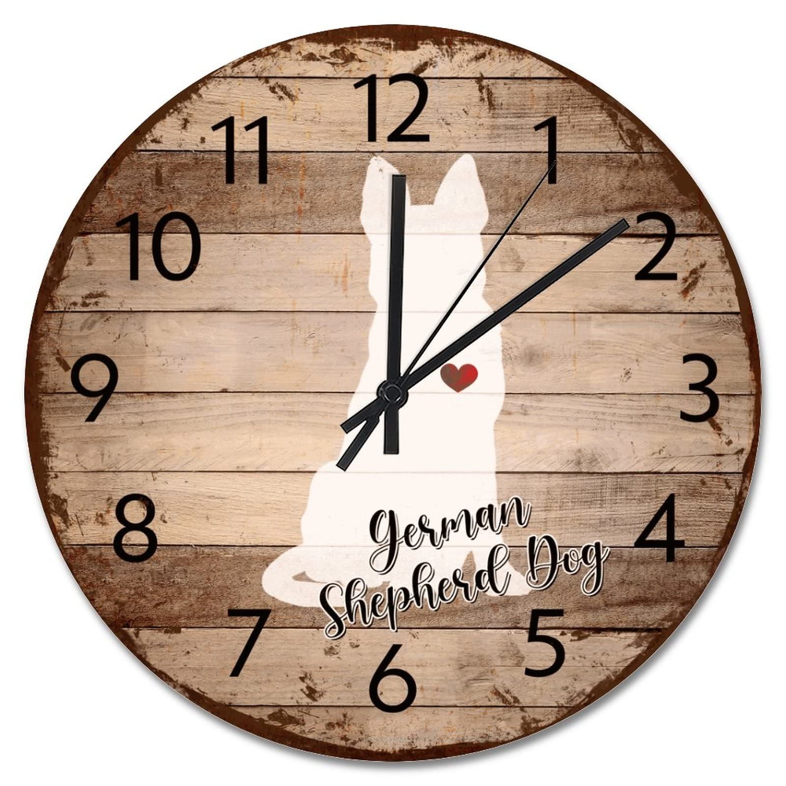 Horloge murale pour chambre et salon au style ferme vintage avec motif chien