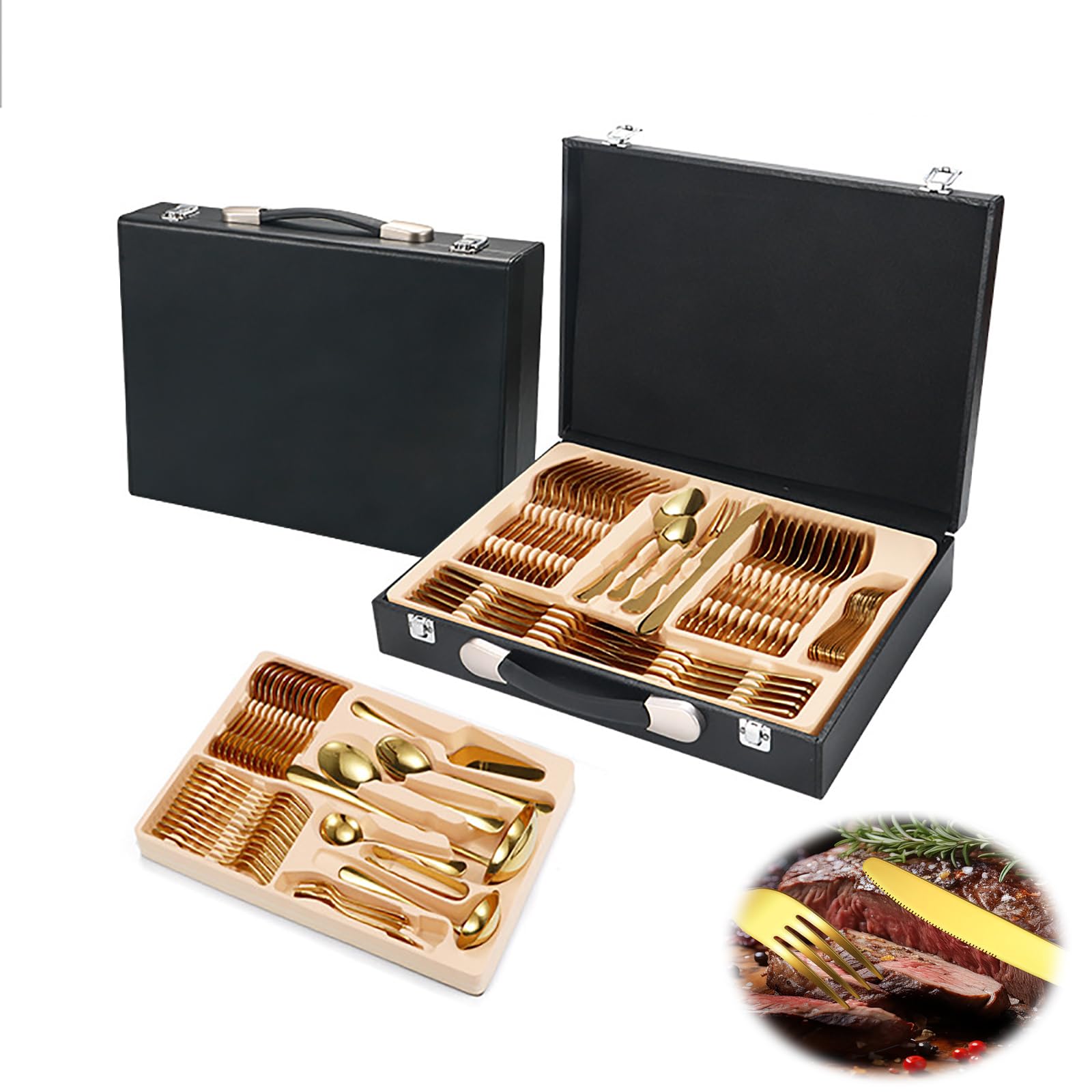 Juego de Cubiertos de Acero Inoxidable de 84 Piezas con Borde Redondo, cucharas de Postre, cucharas de Comedor, Juego de cucharas para Cubiertos con Pulido de Espejo, Apto para lavavajillas