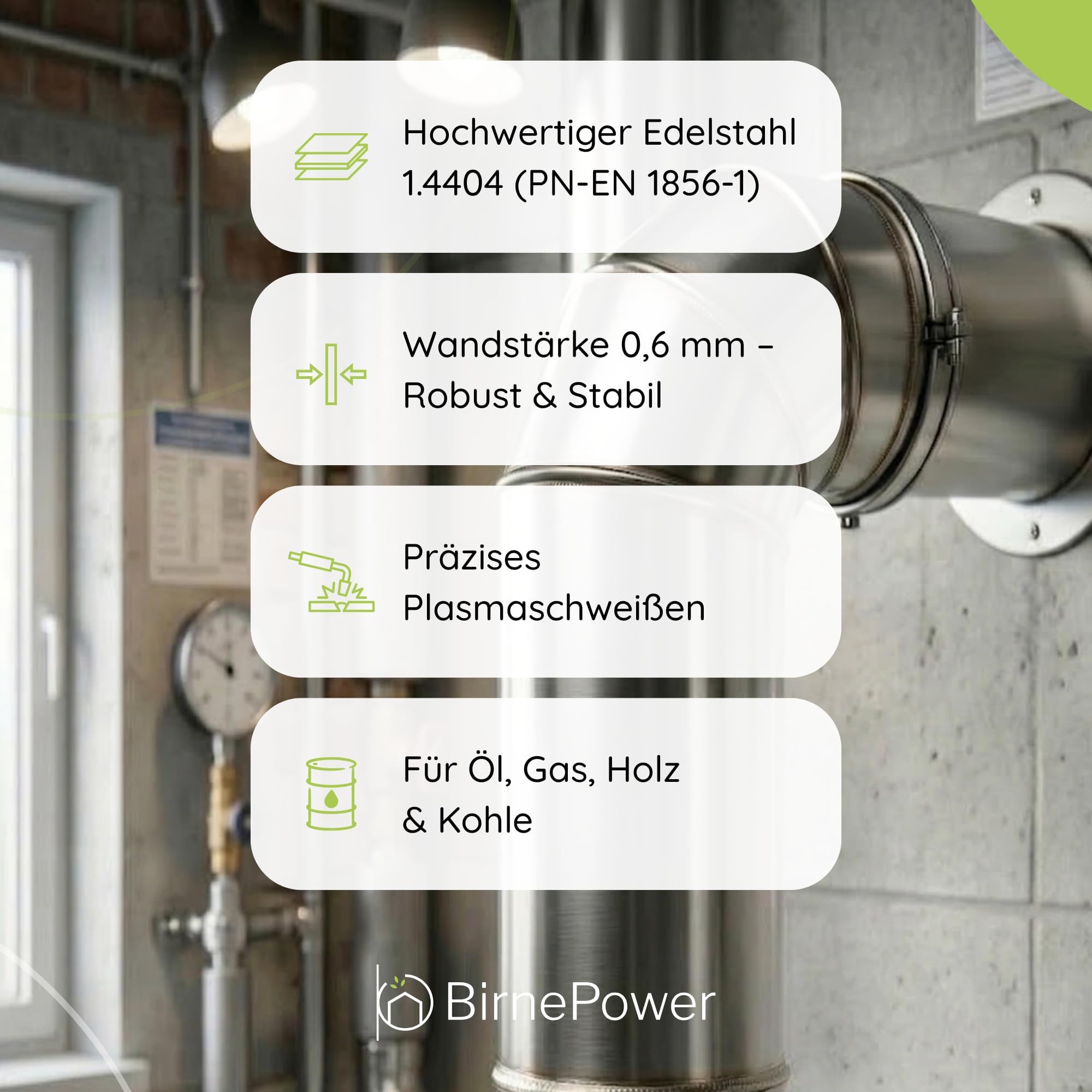 BirnePower Coude Réglable 0-90° 120 mm en Acier Inoxydable, Accessoire pour Tuyau de Poêle, Conduit Cheminée et Évacuation des Fumées
