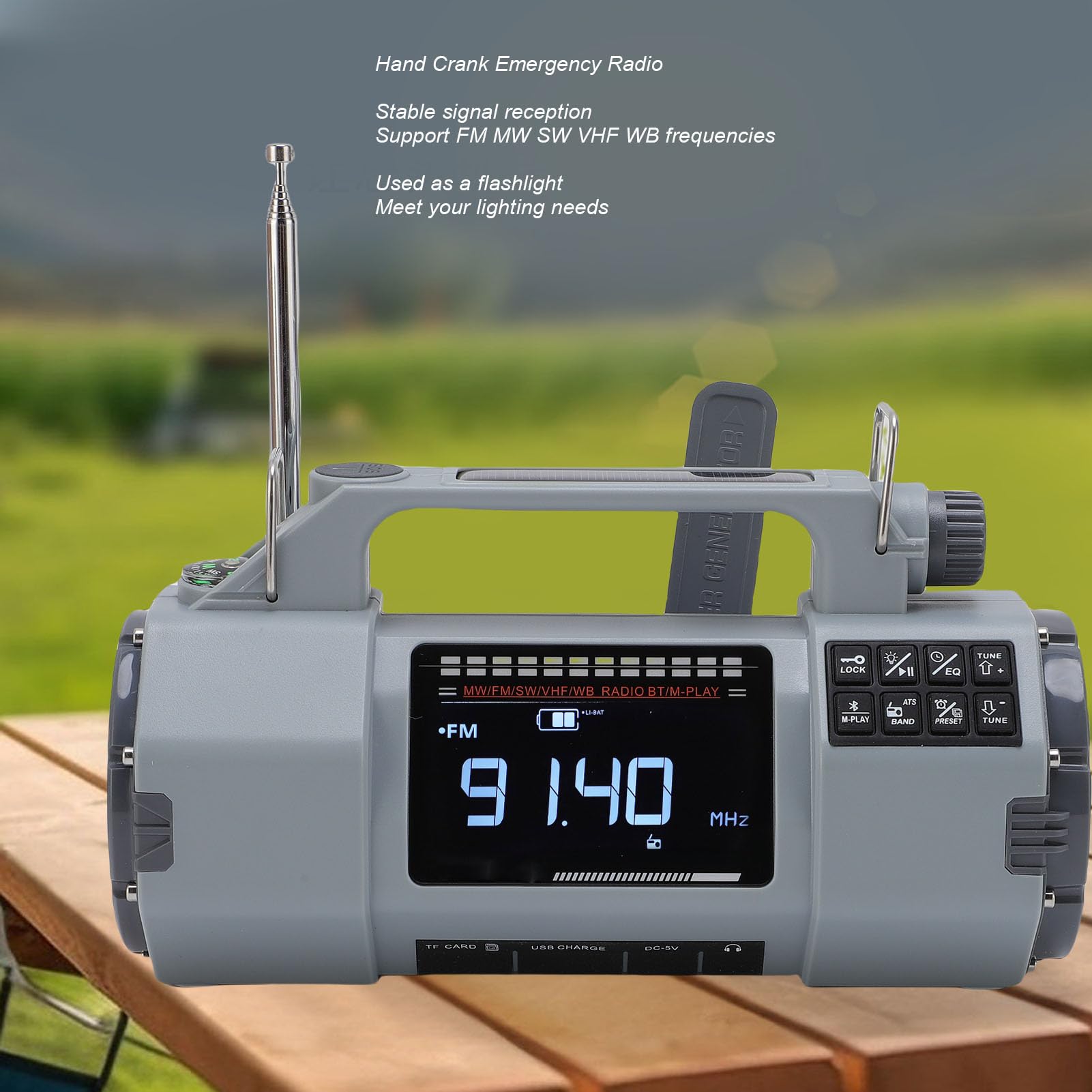 Annadue Radio z korbką awaryjną, FM MW SW VHF WB, Przenośne Radio z korbką Zasilane energią słoneczną, z Alarmem SOS, latarką, do Biwakowania, Wewnątrz i na Zewnątrz