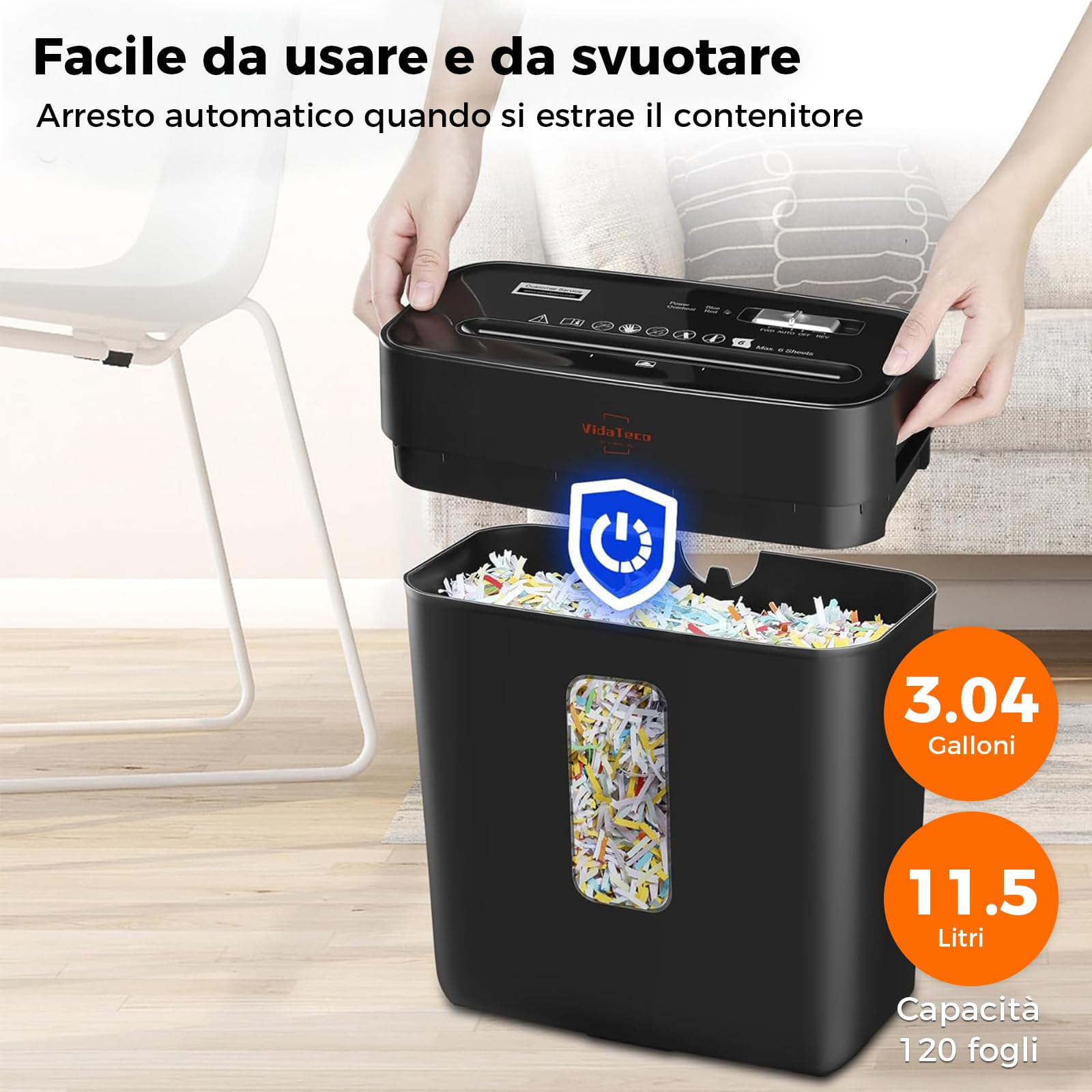 Distruggidocumenti a Taglio Incrociato, Trituratore di Documenti da 6 Fogli, Trituratore per Carta/Carte di Credito per Ufficio Domestico,Sicurezza elevato P-4, CestinoEstraibile da 11,5 l, nero