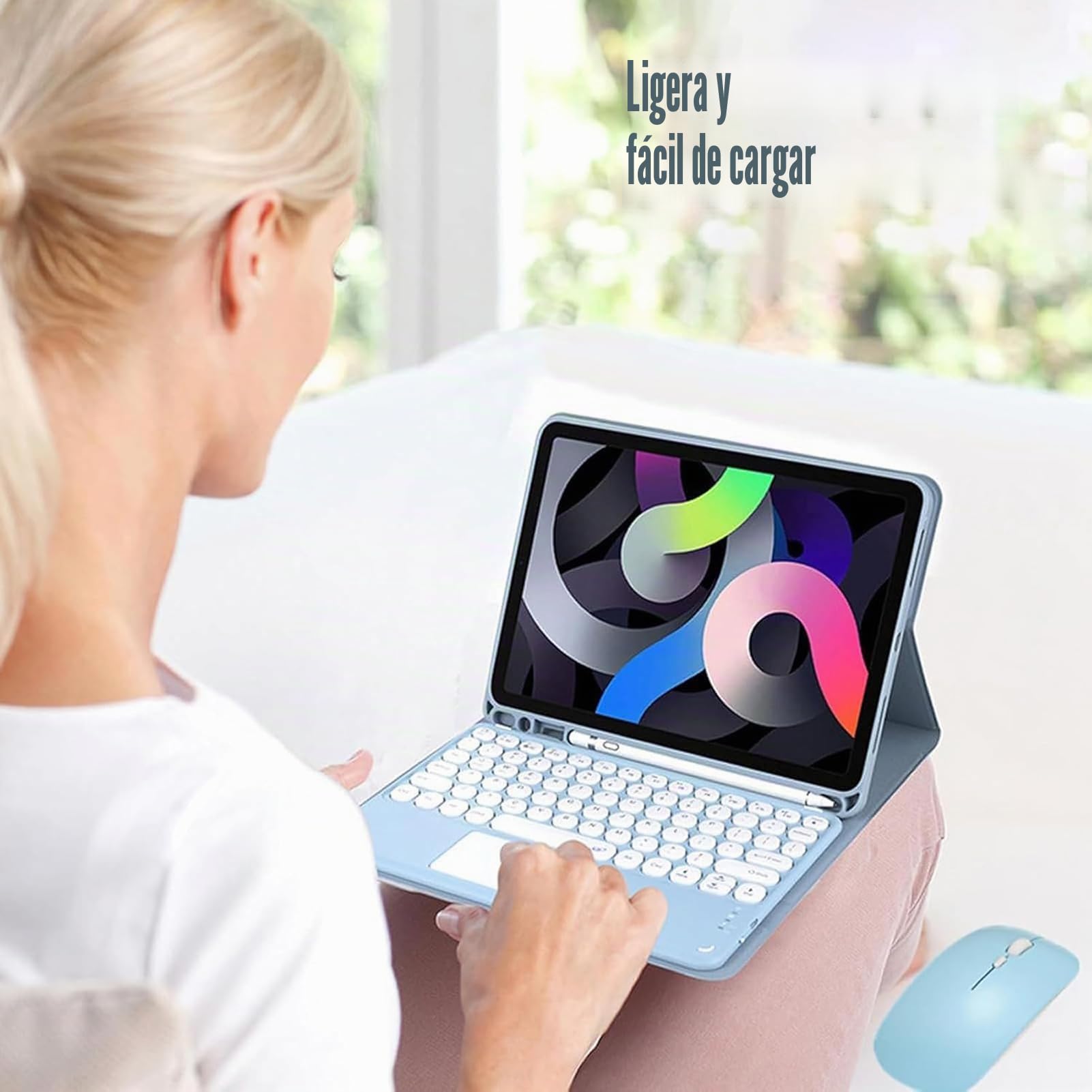 Funda con Teclado para iPad Mini 6.ª Generación 8,3 Pulgadas 2021, Teclas Redondas, QWERTY Español Ñ Teclado Inalámbrico Bluetooth Desmontable con Trackpad, Ratón y Ranura para Lápiz, Negro