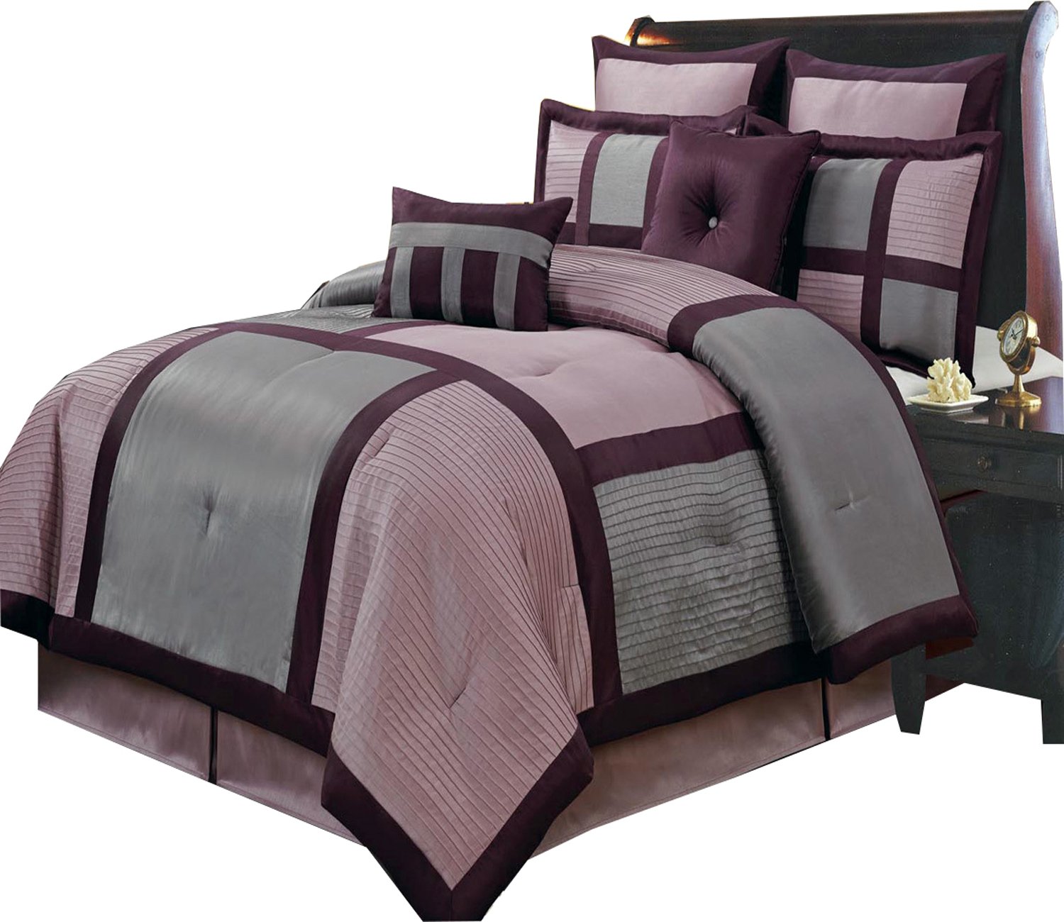 Queen Size Luxury 12pc Morgan Lilac Comforter Set Includes: One Comforter, Two Standard Pillow Shams, Two Euro Shams, Two Cushions, One Bedskirt and 4PC Microfiber Sheets Set