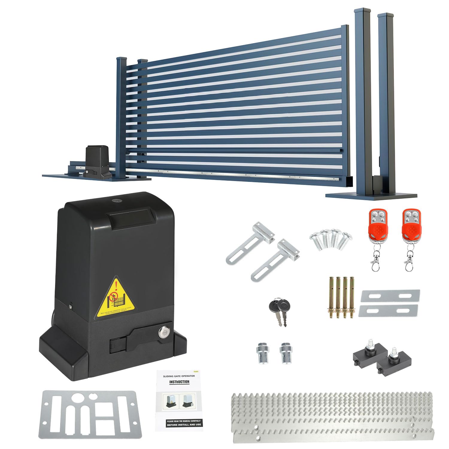 Set apri-cancello scorrevole 800 kg 370 W, apri-cancello per garage con 2 telecomandi, 2 chiavi di sblocco e funzione di chiusura automatica per hotel, fabbriche, colore nero