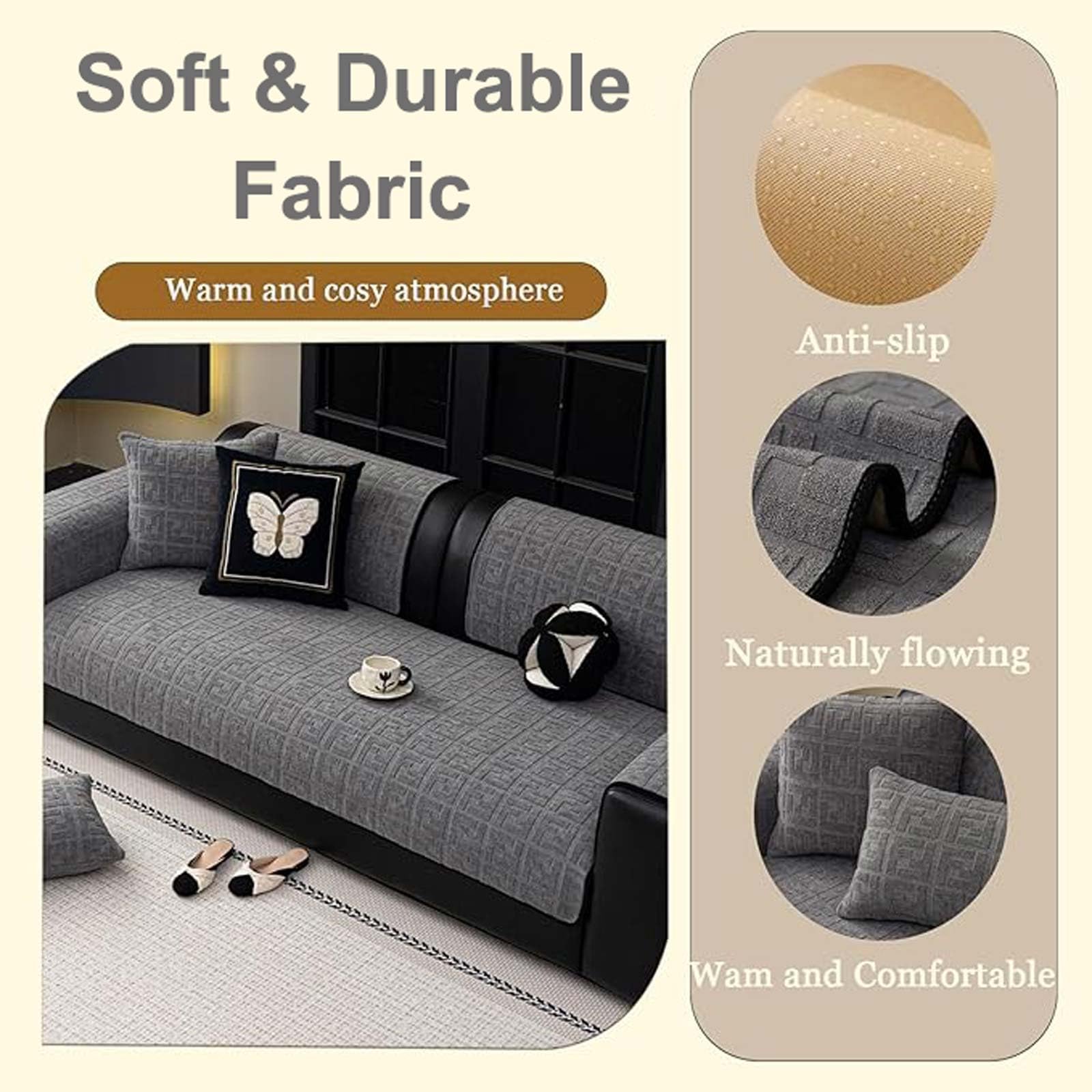 Housse de Canapé Lavable pour Chiens, Couvre Canapé en Peluche Douce Antidérapante, Protection Canapé Compatible 2/3/4 Coussins,Protection Canapé Chat Chien,Noir,70 * 240cm