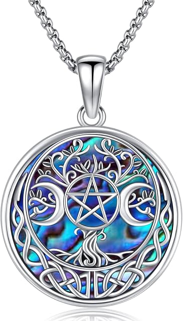 Eusense Pentagram Necklace Triple Moon Goddess Pendant 925 Silver Cats Necklaces Wiccan Amulet Witch Pagan Jewellery Talisman Gift for Men Women