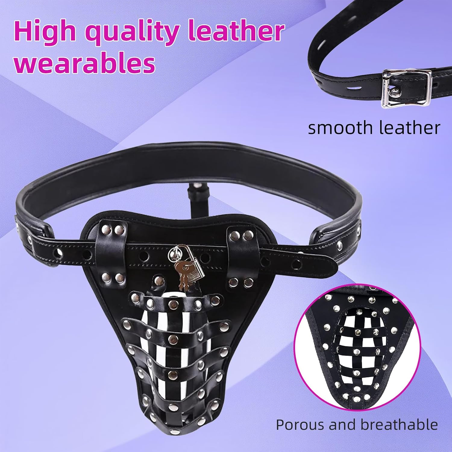 Men’s Adjustable Leather Chastity Belts SM Bondage Flirting,Men Breathable Comfortable Design,Bondage Kit with Key and Lock for Enhanced Intimacy Premium Adult Toy for Couples’ Play