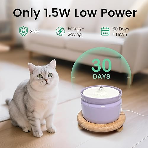 Miniatura 5 de Fuente de agua de cerámica para gatos, fuente automática para beber mascotas de 1 litro32 onzas con bomba silenciosa y triple filtración, cerámica